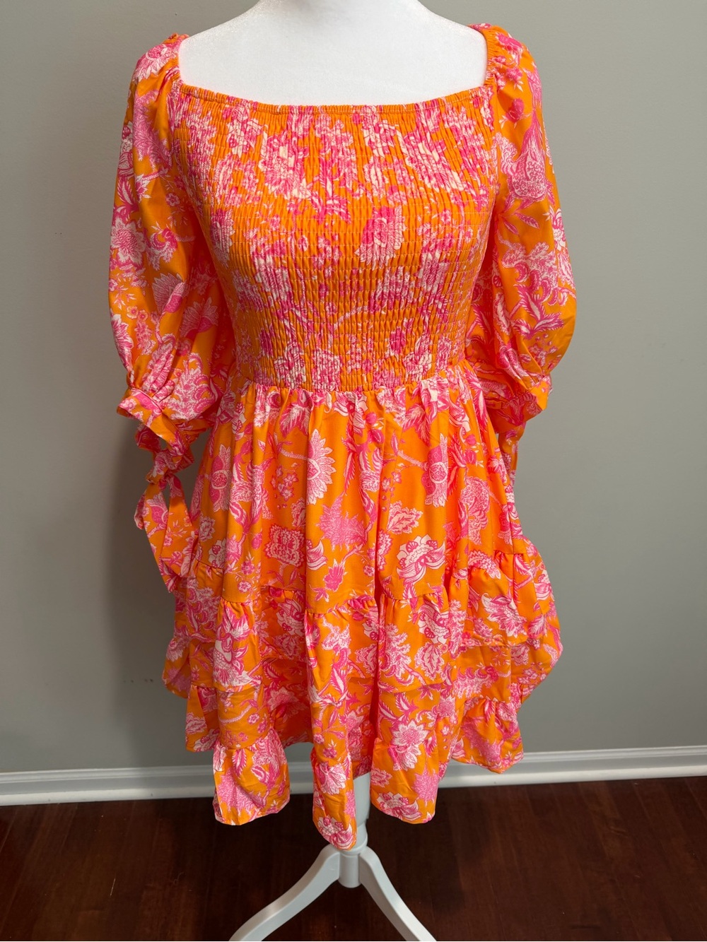 Flying Tomato Yellow smocked Sundress with puff tied sleeve on or off shoulder
